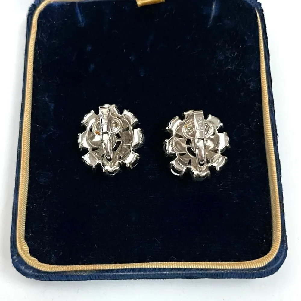 Crown Trifari Etoile Blue Lava Rock AB Clip Earrings